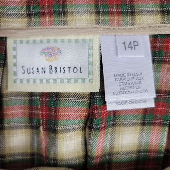 Susan Bristol Tartan Plaid Pleated Midi Skirt Size 14P Fringed Kilt Deadstock US - Picture 4 of 10